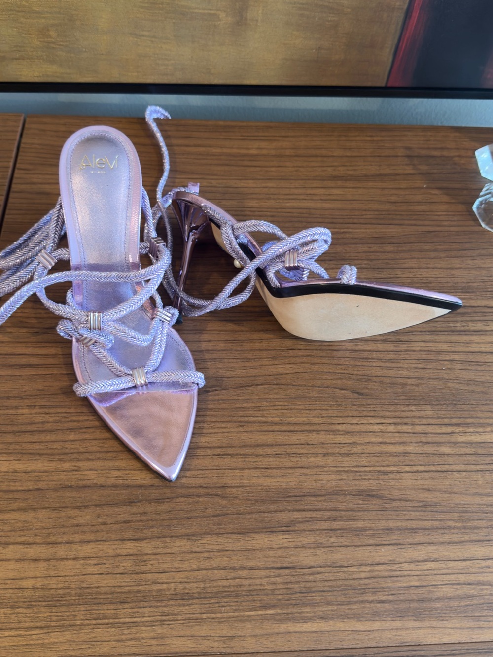 Lavender Braided Strap Pointed-Toe Heels - Picture 2 of 9